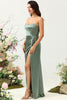 Load image into Gallery viewer, Strapless Eucalyptus Long Bridesmaid Dress with Slit