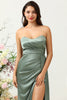 Load image into Gallery viewer, Strapless Eucalyptus Long Bridesmaid Dress with Slit