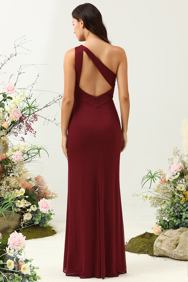 Load image into Gallery viewer, One Shoulder Desert Rose Long Bridesmaid Dress with Slit