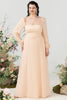 Load image into Gallery viewer, Square Neck Peach Plus Size Bridesmaid Dress with Sleeves