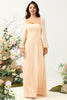 Load image into Gallery viewer, A Line Square Neck Peach Long Bridesmaid Dress with Sleeves