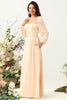 Load image into Gallery viewer, A Line Square Neck Peach Long Bridesmaid Dress with Sleeves