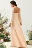 Load image into Gallery viewer, A Line Square Neck Peach Long Bridesmaid Dress with Sleeves