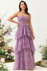 Load image into Gallery viewer, Purple Tulle Spaghetti Straps Corset Bridesmaid Dress