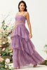 Load image into Gallery viewer, Purple Tulle Spaghetti Straps Corset Bridesmaid Dress