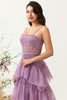 Load image into Gallery viewer, Purple Tulle Spaghetti Straps Corset Bridesmaid Dress