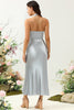 Load image into Gallery viewer, Sheath Halter Neck Silver Long Bridesmaid Dress