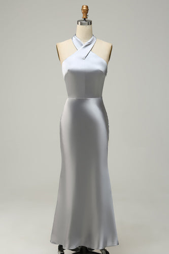 Halter Mermaid Silver Long Formal Dress