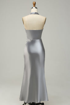 Halter Mermaid Silver Long Formal Dress