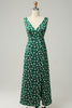 Load image into Gallery viewer, V-Neck Flower Printed Green Formal Dress with Slit