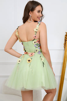 A-Line Spaghetti Straps Green Short Formal Dress with Appliques