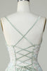 Load image into Gallery viewer, Dusty Sage Spaghetti Straps Short Formal Dress With Criss Cross Back