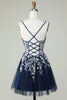 Load image into Gallery viewer, Dusty Sage Spaghetti Straps Short Formal Dress With Criss Cross Back