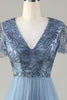 Load image into Gallery viewer, A-Line Dusty Blue Bridesmaid Dress with Beading