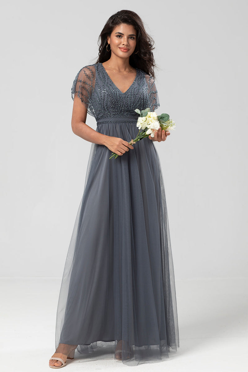 Load image into Gallery viewer, Tulle Beaded Twilight Bridesmaid Dress