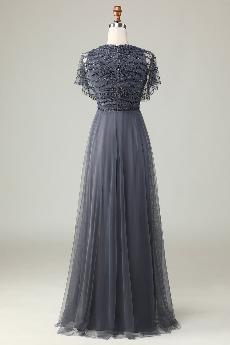 Load image into Gallery viewer, Tulle A-Line Beaded Eucalyptus Bridesmaid Dress with Sequins