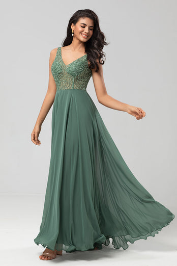 A-Line Eucalyptus Long Bridesmaid Dress with Beading