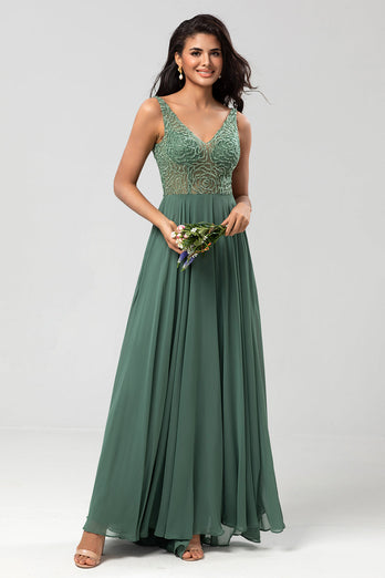 A-Line Eucalyptus Long Bridesmaid Dress with Beading