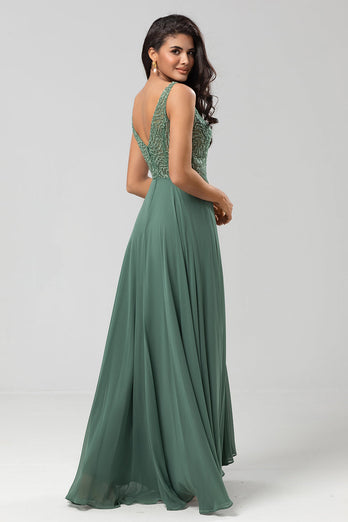 A-Line Eucalyptus Long Bridesmaid Dress with Beading