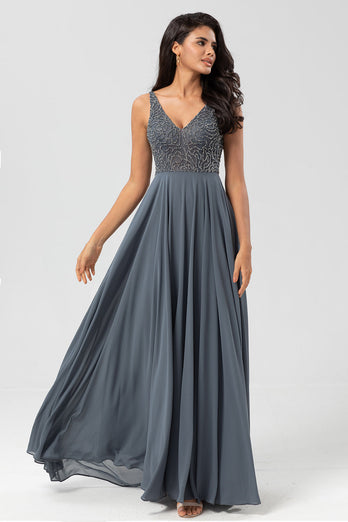 A-Line Eucalyptus Long Bridesmaid Dress with Beading