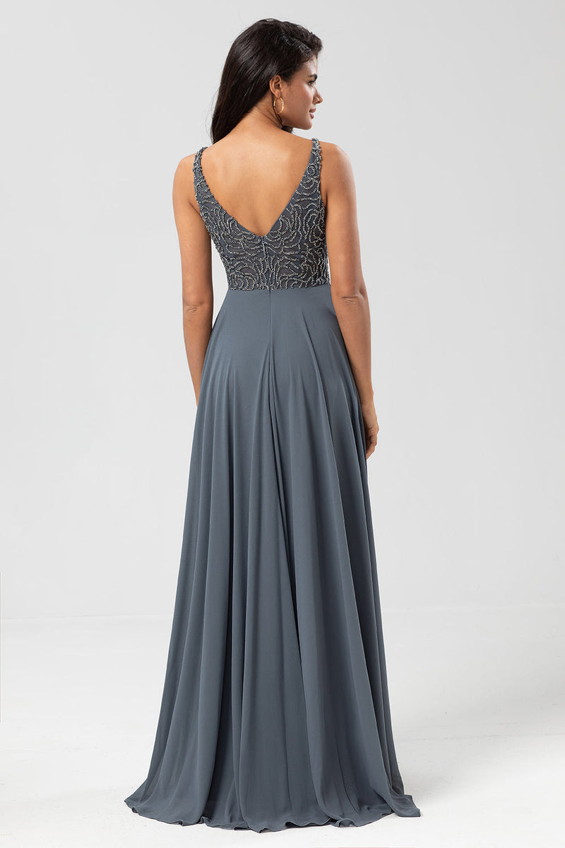 Load image into Gallery viewer, A-Line Eucalyptus Long Bridesmaid Dress with Beading