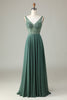 Load image into Gallery viewer, A-Line Beaded Eucalyptus Long Bridesmaid Dress