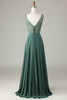 Load image into Gallery viewer, A-Line Beaded Eucalyptus Long Bridesmaid Dress