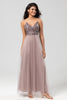 Load image into Gallery viewer, A-Line Spaghetti Straps Dusty Pink Long Bridesmaid Dress with Beading