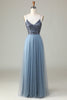 Load image into Gallery viewer, Beaded Spaghetti Straps Dusty Blue Bridesmaid Dress