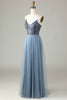 Load image into Gallery viewer, Beaded Spaghetti Straps Dusty Blue Bridesmaid Dress