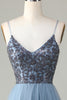 Load image into Gallery viewer, Beaded Spaghetti Straps Dusty Blue Bridesmaid Dress