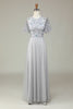 Load image into Gallery viewer, A-Line Tulle Beaded Long Grey Bridesmaid Dress with Appliques