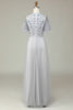 Load image into Gallery viewer, A-Line Tulle Beaded Long Grey Bridesmaid Dress with Appliques