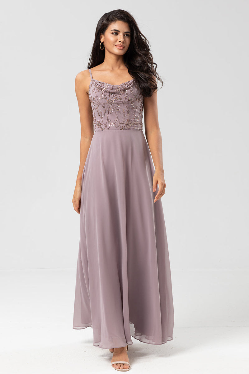 Load image into Gallery viewer, Long Dusty Sage Bridesmaid Dress with Beaded