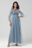 Load image into Gallery viewer, Sequins Dusty Blue Bridesmaid Dress with Long Sleeves