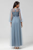 Load image into Gallery viewer, Sequins Dusty Blue Bridesmaid Dress with Long Sleeves