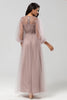 Load image into Gallery viewer, Sequins Dusty Blue Bridesmaid Dress with Long Sleeves