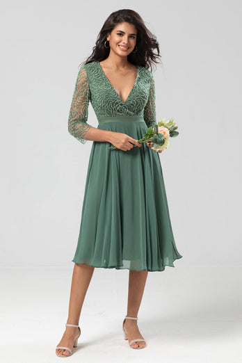 Beaded Eucalyptus Bridesmaid Dress with Sleeves