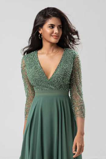 Beaded Eucalyptus Bridesmaid Dress with Sleeves