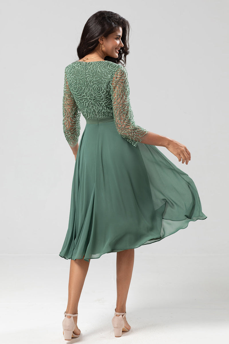 Load image into Gallery viewer, Beaded Eucalyptus Bridesmaid Dress with Sleeves