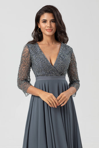 Beaded Eucalyptus Bridesmaid Dress with Sleeves