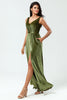 Load image into Gallery viewer, Velvet Olive V-Neck Bridesmaid Dress with Slit