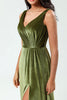 Load image into Gallery viewer, Velvet Olive V-Neck Bridesmaid Dress with Slit