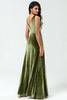 Load image into Gallery viewer, Velvet Olive V-Neck Bridesmaid Dress with Slit