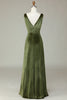 Load image into Gallery viewer, V-Neck Sleeveless Olive Velvet Bridesmaid Dress