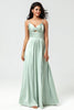 Load image into Gallery viewer, Spaghetti Straps Matcha Bridesmaid Dress with Slit