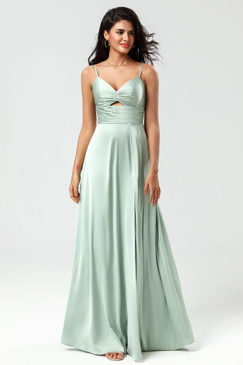 Load image into Gallery viewer, Spaghetti Straps Matcha Bridesmaid Dress with Slit