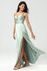 Load image into Gallery viewer, Spaghetti Straps Matcha Bridesmaid Dress with Slit