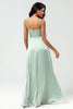 Load image into Gallery viewer, Spaghetti Straps Matcha Bridesmaid Dress with Slit