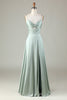 Load image into Gallery viewer, Keyhole Spaghetti Straps Matcha Bridesmaid Dress with Slit